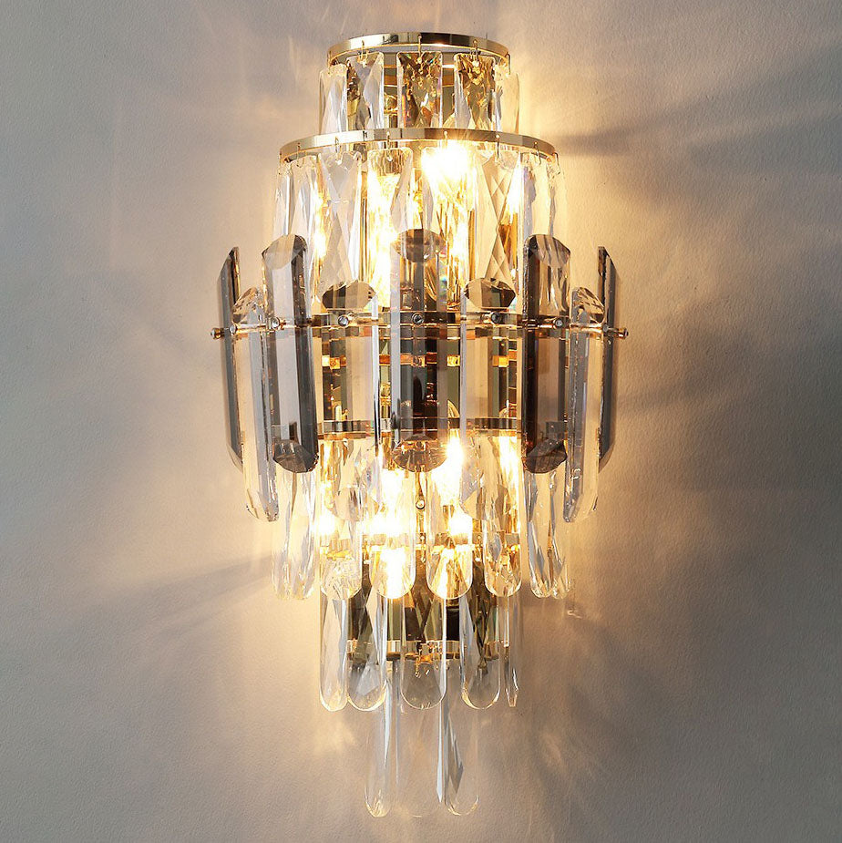 Tiered Prismatic Dazzling Crystal 4-Light Wall Sconce Lamp