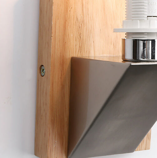 Square Glass Solid Wood Base 1-Light Wall Sconce Lamp
