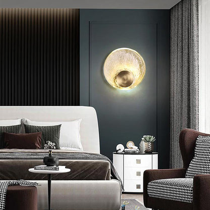 Brass Water-ripple Round Crystal LED Wall Sconce Lamp