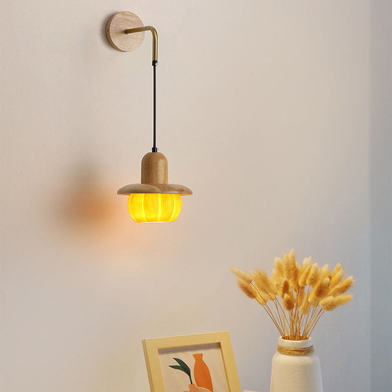 Japanese Frame Resin Pumpkin Shade 1-Light Wall Sconce Lamp