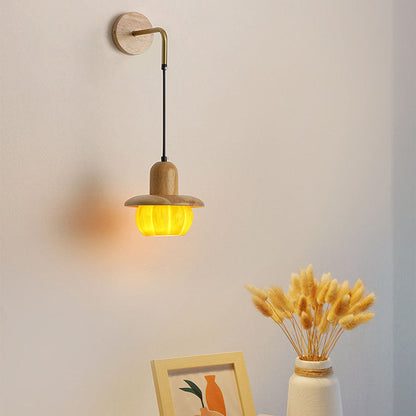 Japanese Frame Resin Pumpkin Shade 1-Light Wall Sconce Lamp