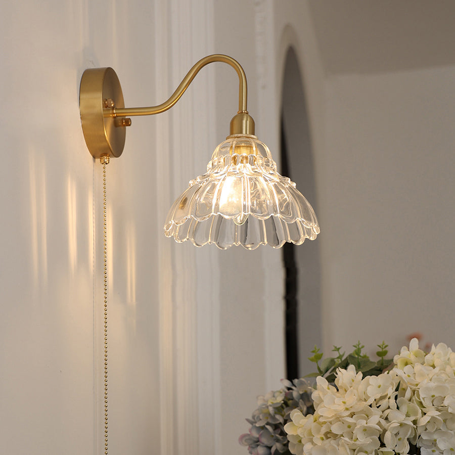 Minimalist Bellflower Brass Glass 1-Light Wall Sconce Lamp