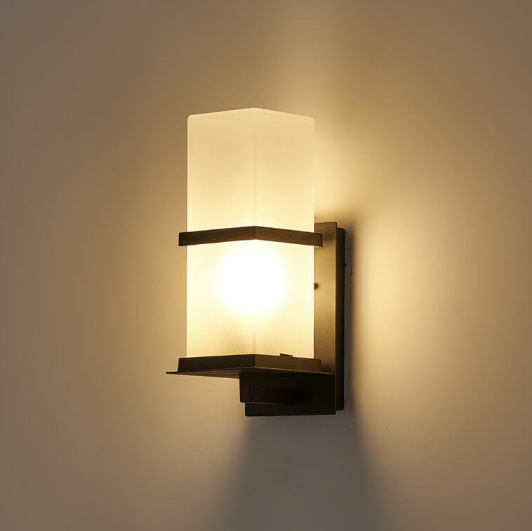 Outdoor Column Frosted Glass Shade 1-Light Wall Sconce Lamp