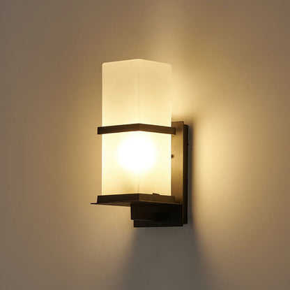 Outdoor Column Frosted Glass Shade 1-Light Wall Sconce Lamp