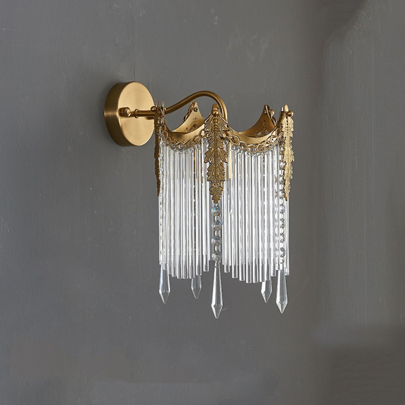 European Iron Glass Polygon Crown 1-Light Wall Sconce Lamp