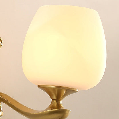 Brass Glass Cup Carving Base 1/2 Light Wall Sconce Lamp
