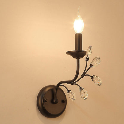 European Wrought Iron Crystal 1-Light Wall Sconce Lamp