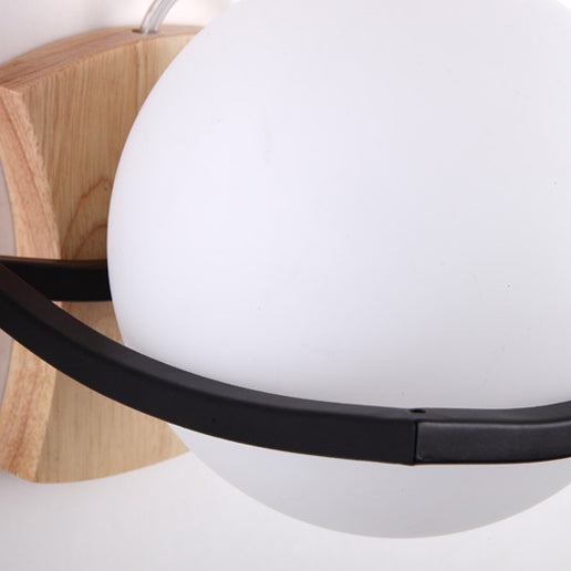 Minimalist Spherical Wood Glass 1-Light Wall Sconce Lamp