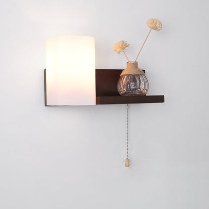 Rectangular Shelf Wood Glass 1-Light Wall Sconce Lamp