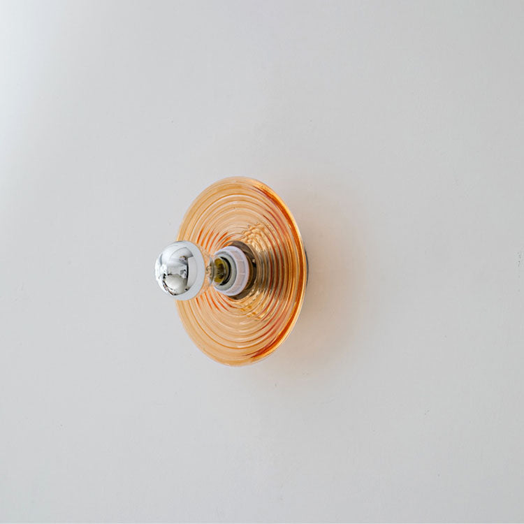 Art Deco Wave Pattern Round Glass 1-Light Wall Sconce Lamp