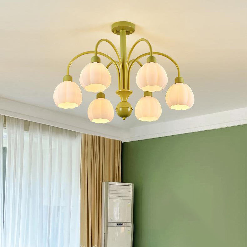 Minimalist Cream Pumpkin Metal Glass 4/6 Light Chandelier