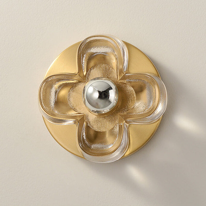 Round Square Clover Copper Glass 1-Light Wall Sconce Lamp