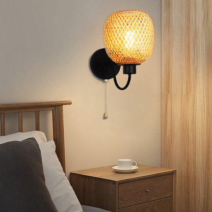 Chinese Iron Bamboo Woven Cage 1-Light Wall Sconce Lamp