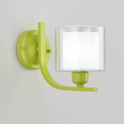 Deco Cylinder Cup Glass Metal 1-Light Wall Sconce Lamp