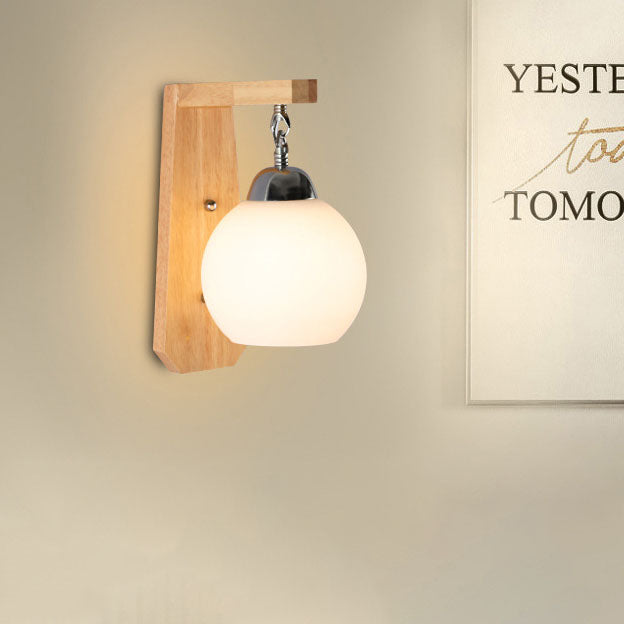 Minimalist Rustic Wooden Glass 1-Light Wall Sconce Lamp