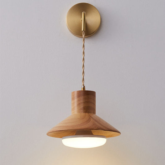 Japanese Conic Rubber Wood 1-Light Wall Sconce Lamp