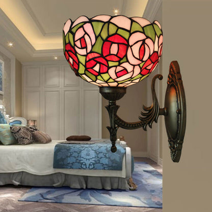 Tiffany Rose Stained Glass Bowl 1-Light Wall Sconce Lamp