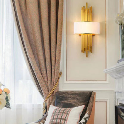 Iron Line Fabric Cylinder Shade 2-Light Wall Sconce Lamp