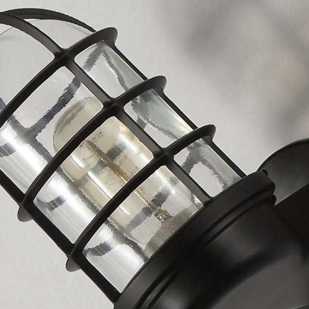 Colonial Cylinder Iron Glass 1-Light Wall Sconce Lamp