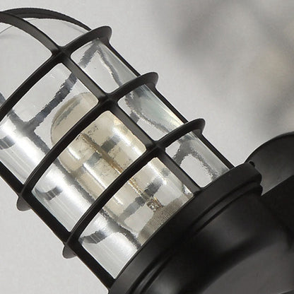 Colonial Cylinder Iron Glass 1-Light Wall Sconce Lamp