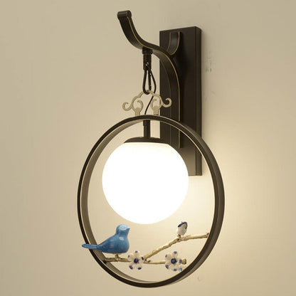 Chinese Ball Bird Tree Branch 1-Light Wall Sconce Lamp