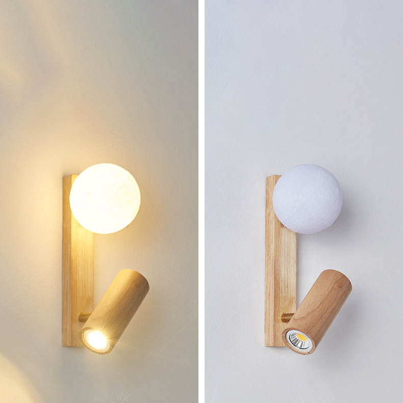 Simplicity Round Ball Rubberwood PE LED Wall Sconce Lamp