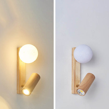 Simplicity Round Ball Rubberwood PE LED Wall Sconce Lamp