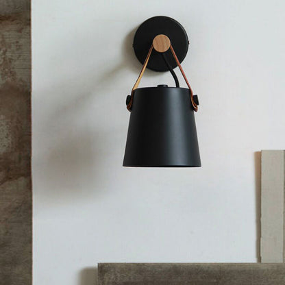Minimalist Wood Iron Cylinder 1-Light Wall Sconce Lamp