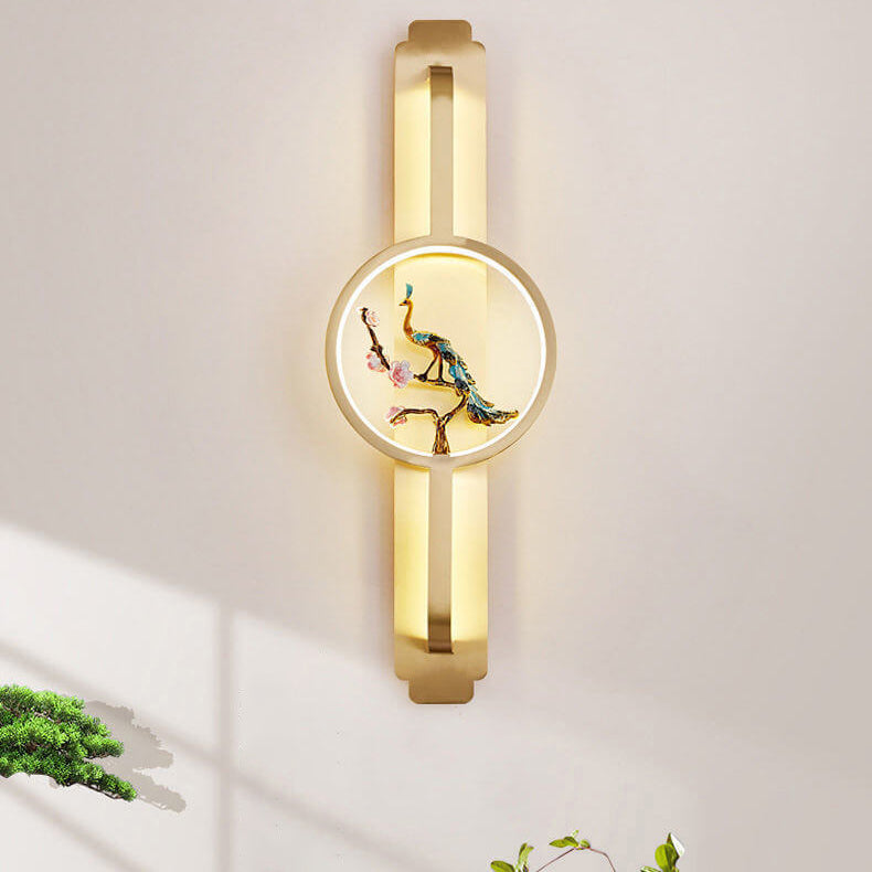Modern Chinese Copper Long Round LED Wall Sconce Lamp