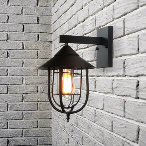 Iron Lantern Indoor Outdoor 1-Light Wall Sconce Lamp