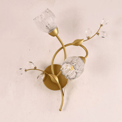 Deco Flower Hardware Glass Crystal 2-Light Wall Sconce Lamp