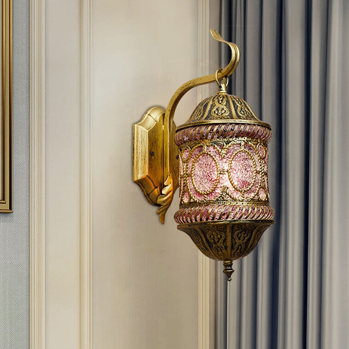 Southeast Style Hollow Iron Pink 1-Light Wall Sconce Lamp