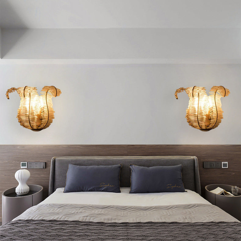 Creative Leaf Iron Glass 1/2 Light Wall Sconce Lamp