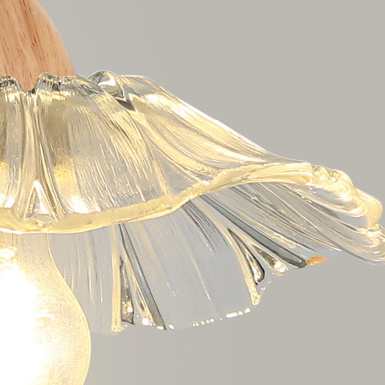 Chinese Lotus Leaf Flower Walnut 1-Light Wall Sconce Lamp