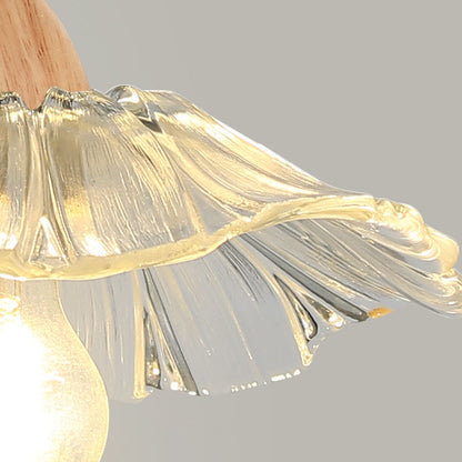 Chinese Lotus Leaf Flower Walnut 1-Light Wall Sconce Lamp