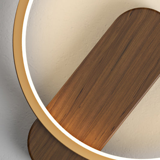 Minimalist Round Oval Wood Grain Iron LED Wall Sconce Lamp