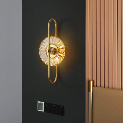 Brass Crystal Geometric Ring 2/3 Light Wall Sconce Lamp