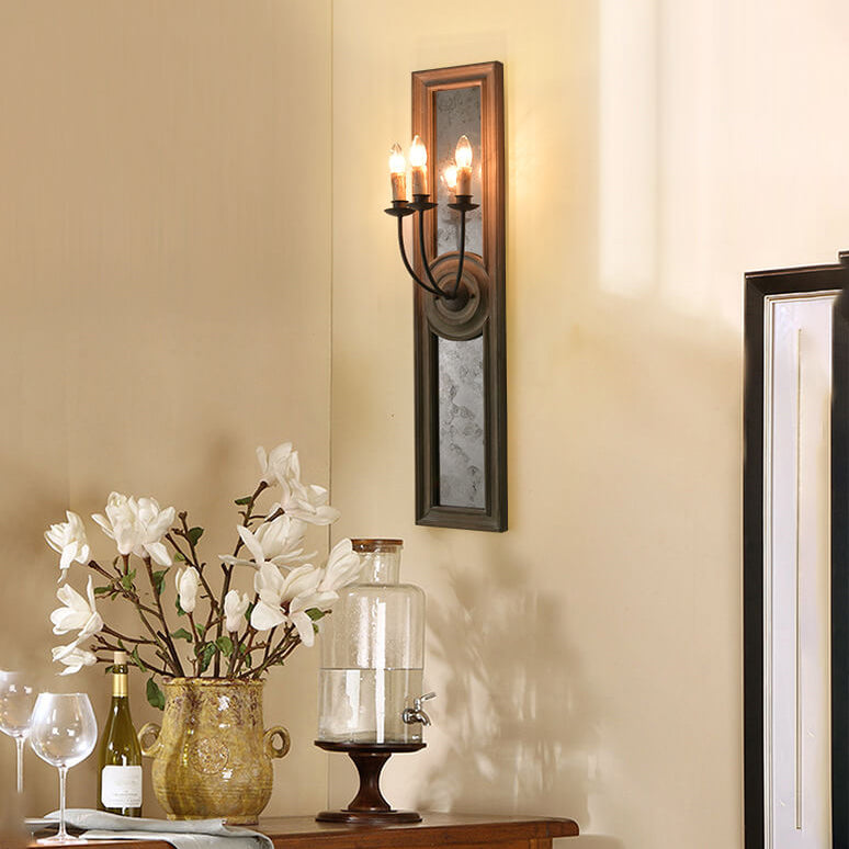 Wooden Long Frame Candelabra 3-Light Wall Sconce Lamp