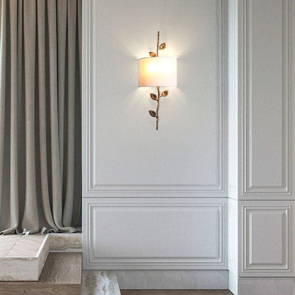 Luxury Copper Branch Leaf Fabric 2-Light Wall Sconce Lamp