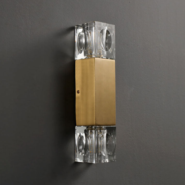Light Glass Square Column Brass 2-Light Wall Sconce Lamp