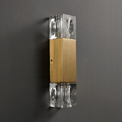 Light Glass Square Column Brass 2-Light Wall Sconce Lamp