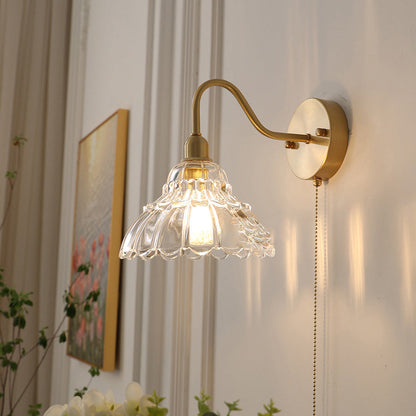 Minimalist Bellflower Brass Glass 1-Light Wall Sconce Lamp