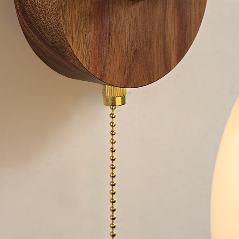 Simplicity Wood Glass Round Conic 1-Light Wall Sconce Lamp