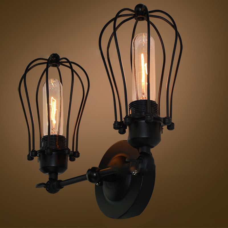 Industrial Iron Frame 1/2-Light Wall Sconce Lamp