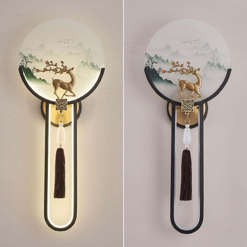 Traditional Chinese All-Copper Glass LED Wall Sconce Lamp