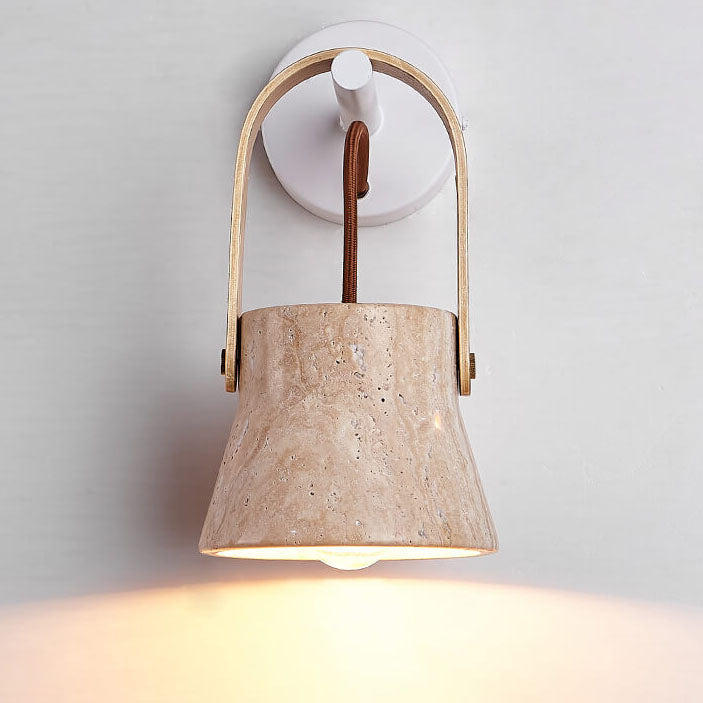 Japanese Yellow Travertine Round 1-Light Wall Sconce Lamp