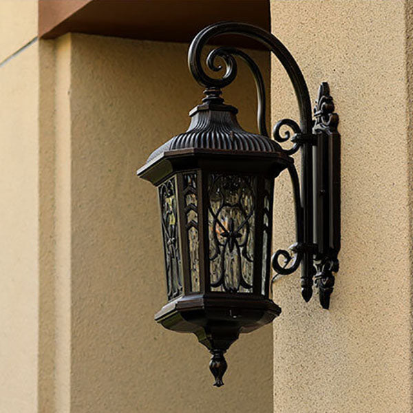 Outdoor Carved Cage Aluminum Glass 1-Light Wall Sconce Lamp