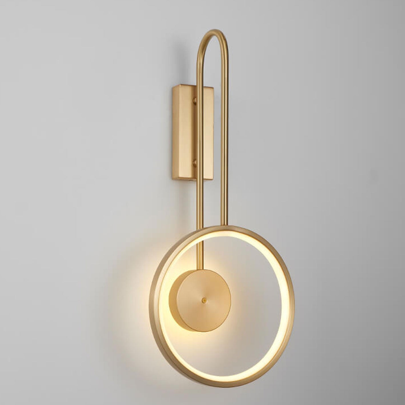 Light Full Copper Circle Curved Arm LED Wall Sconce Lamp