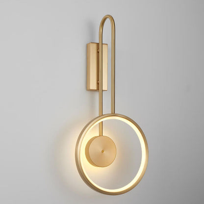 Light Full Copper Circle Curved Arm LED Wall Sconce Lamp