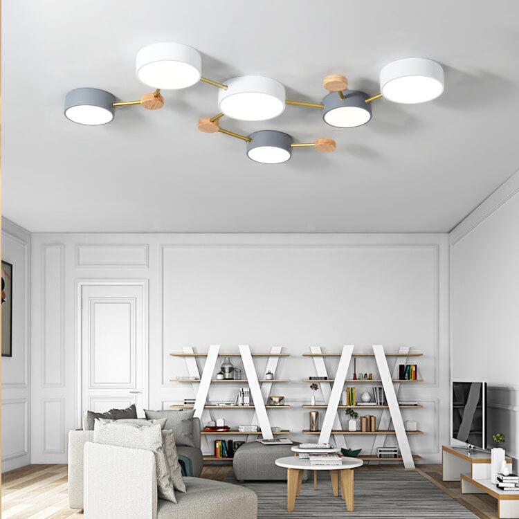 Scandinavian Solid Wood Iron LED Flush Mount Ceiling Light